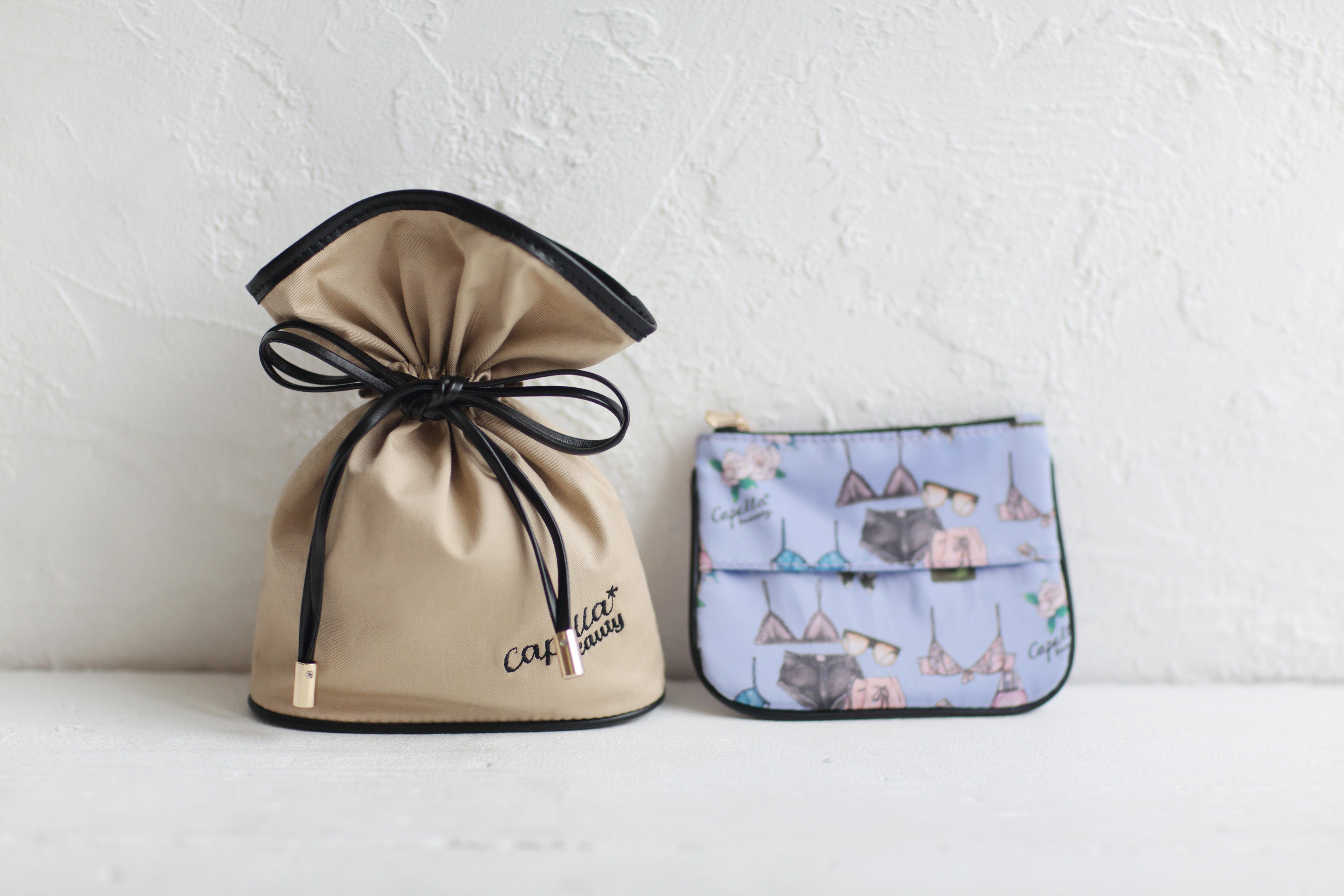 リバーシブル巾着ポーチ/ティッシュケース付きミニポーチ – capellabeauty